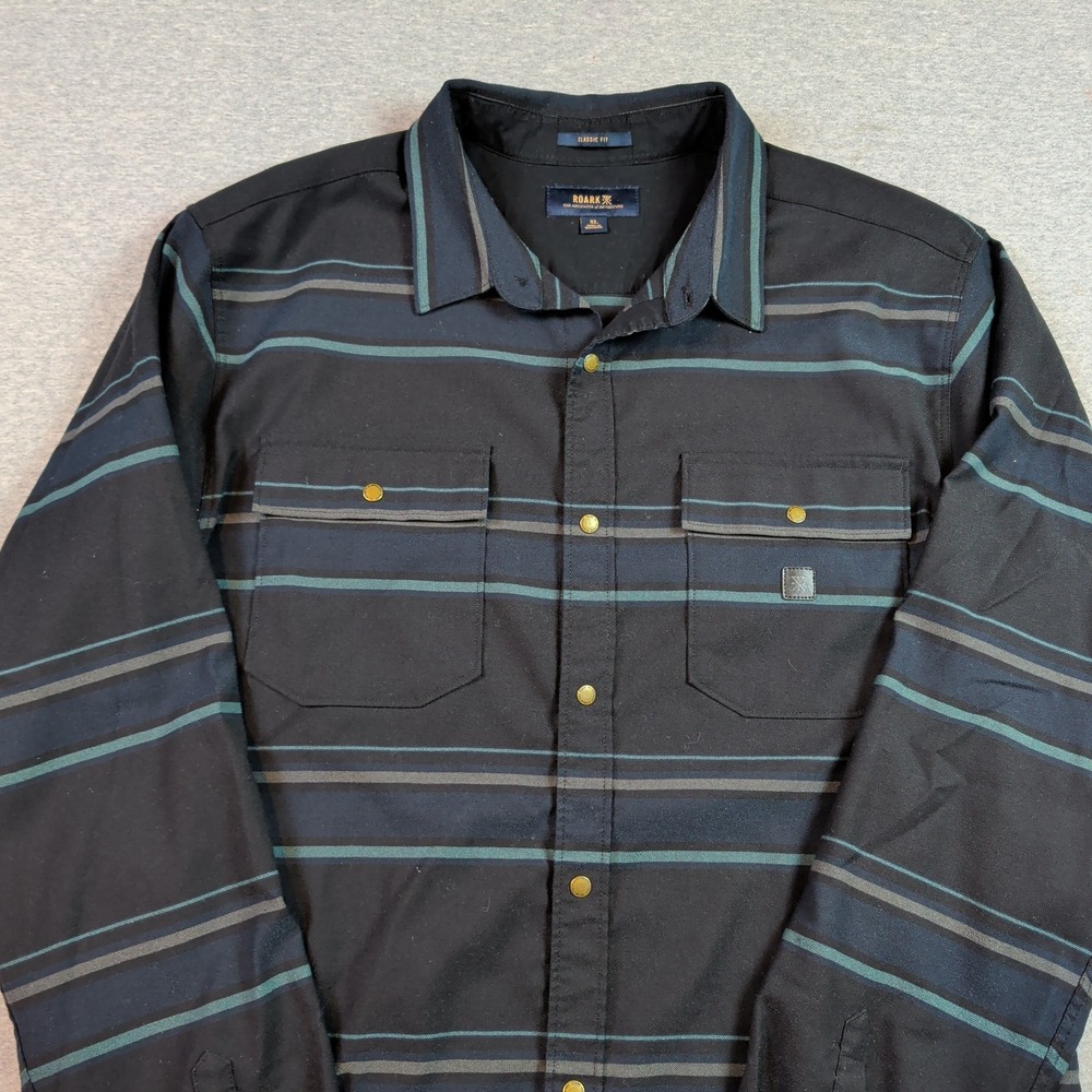 Roark Alpinist Mens XL Wool Blend Striped Snap Front Classic Fit Outdoor Flannel
